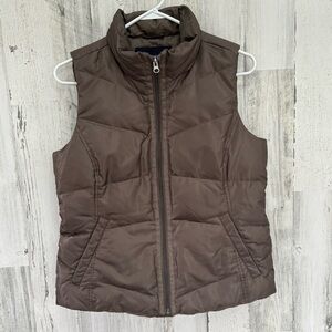 Lands’ End Women’s Full Zip Down Puffer Vest Size Small 6-8 In Brown Sheen